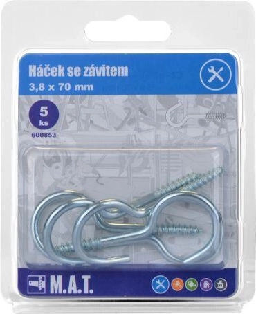 Hook with thread 70 × 3.8 mm, galvanized, 5 pcs