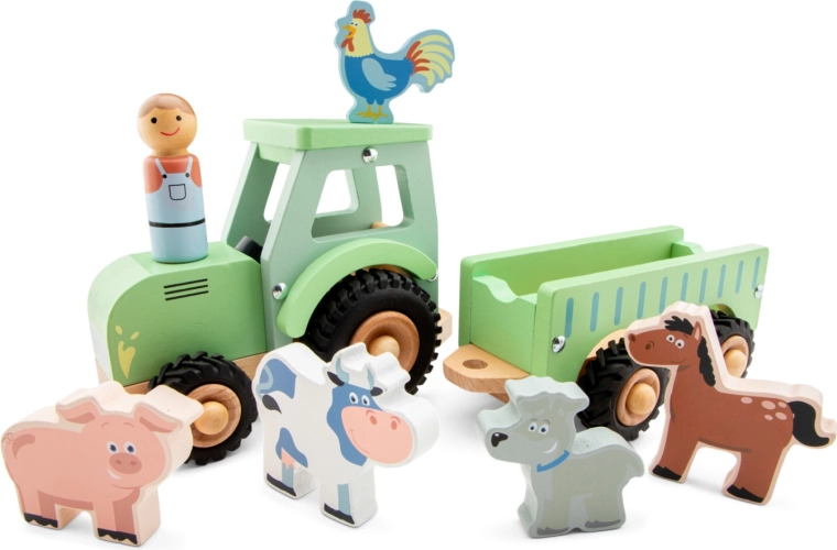 Puidust traktor haagise ja loomakestega New Classic Toys