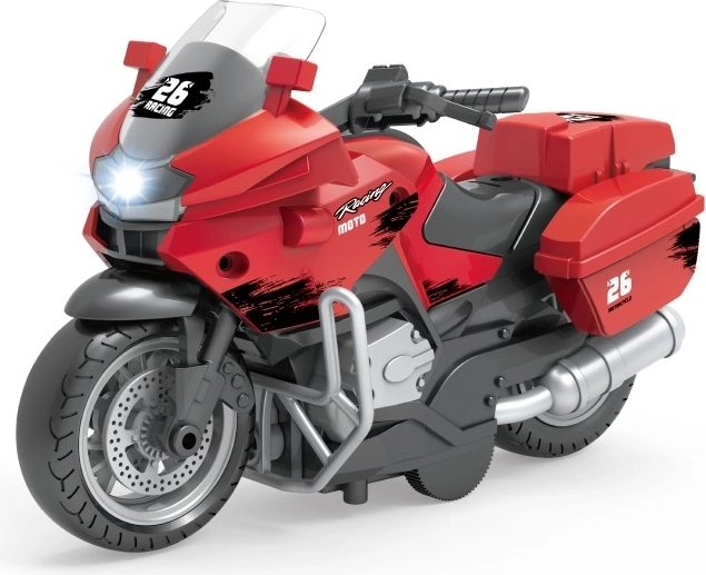 Red racing motorcycle with pull back function