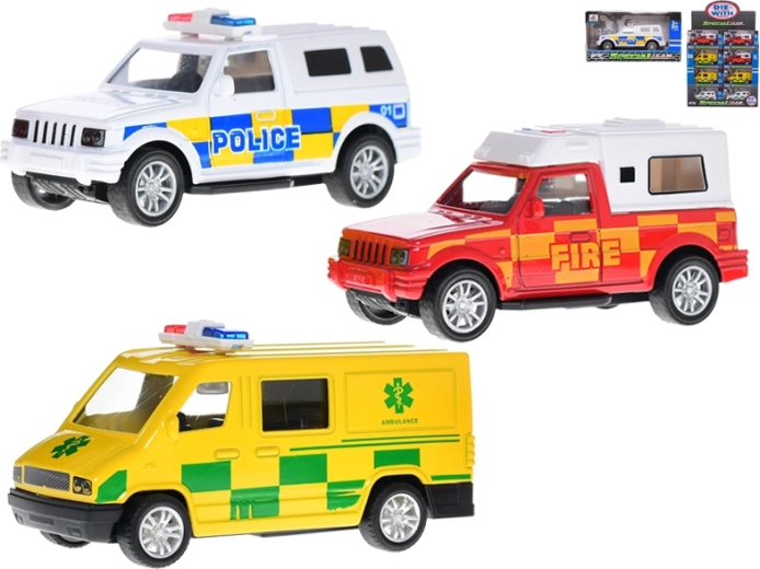 Set of 11 cm Metal Emergency Vehicles with Pull-Back