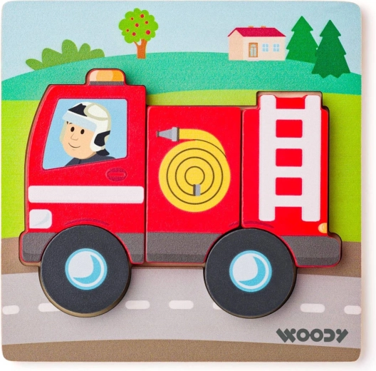 Woody Baby puidust sisestatav pusle tuletõrjeauto 5 osaga - 1 tk