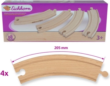 Curved wooden tracks for a train set, set of 4 pieces