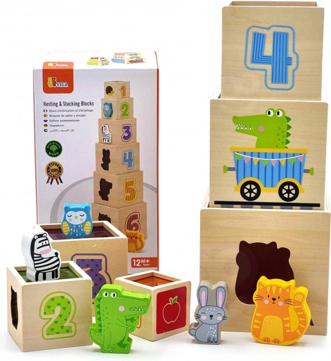 Montessori puidust püramiid ja ehitusklotsid Viga