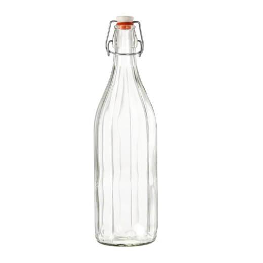 Klaaspudel Costolata 1 l kangkorgiga