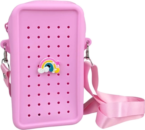 Gifty roosa silikoonist crossbody-kott dekoratiivse pin’iga