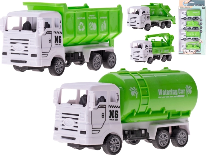 Set of Garbage Trucks with Pull-Back, 13 cm, 4 pcs