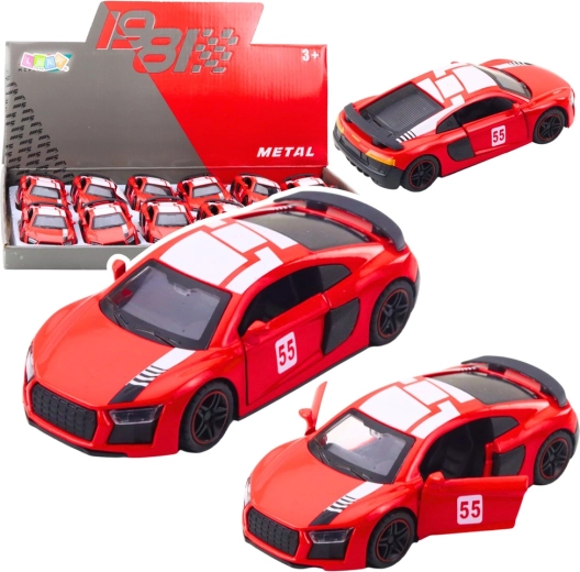 Metal sports car model 1:43 with pull-back drive, opening doors, light red