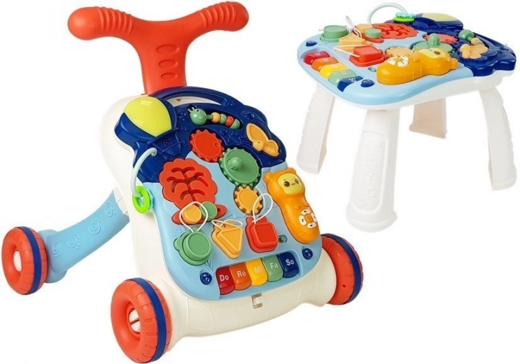 Interactive 3-in-1 push walker with detachable table and music panel