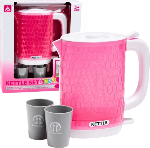 Children’s electric toy kettle with lights and boiling sounds with cups, pink