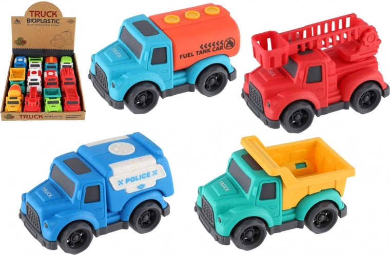 Eco plast toy trucks 10 cm free-rolling, assorted types, box of 12