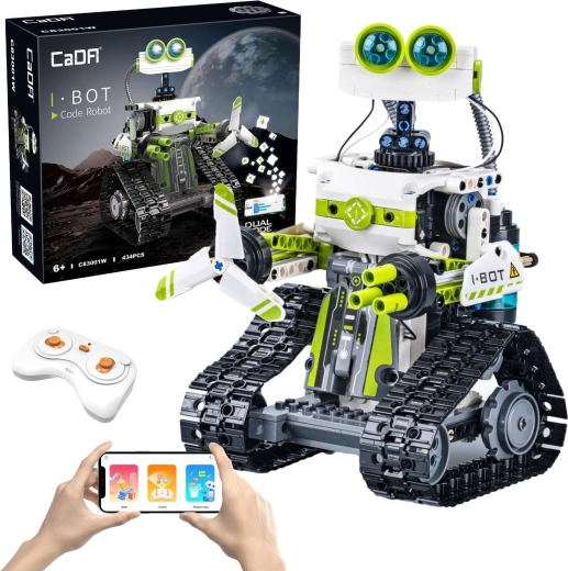 Ehituskomplekt CaDA I.BOT Code Robot RC LED-tulede, programmeerimise ja topeltjuhtimisega, 434 osa
