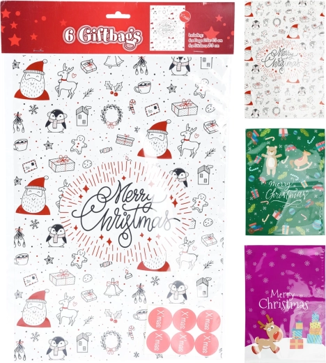 Gift cellophane bags with stickers, color mix, design 2 (43 × 29 cm, 6+6 pcs)