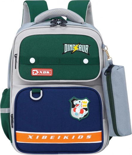 School backpack with Dinosaur motif and pencil case gray 16L