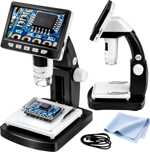 Digital 4.3" LCD Microscope with LED Lighting and up to 1000× Magnification