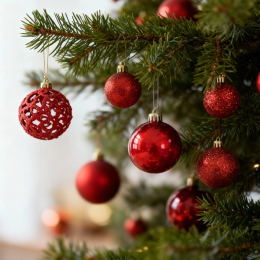 Set of red Christmas baubles with tree topper, 101 pieces