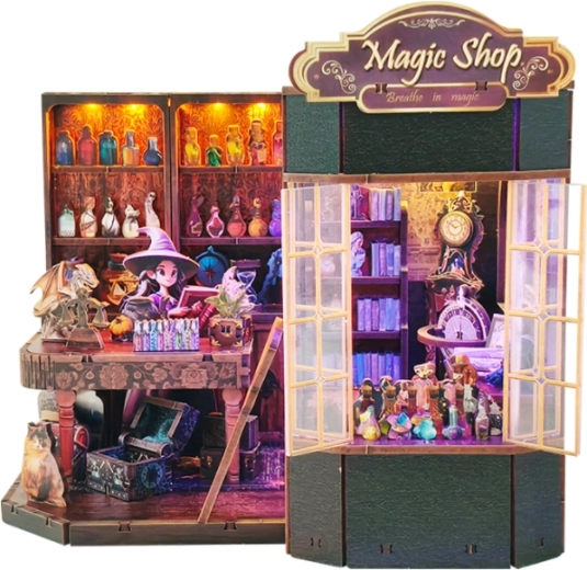 Miniature House Magic Shop – DIY Kit with LED Lighting