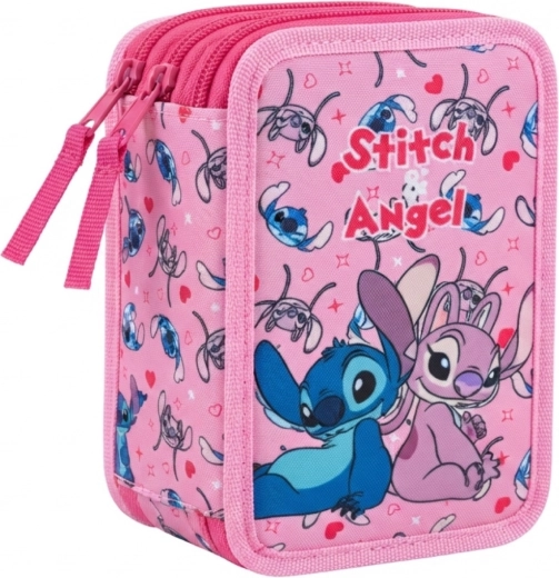 Three-tiered filled school pencil case Lilo & Stitch Stitch and Angel, pink