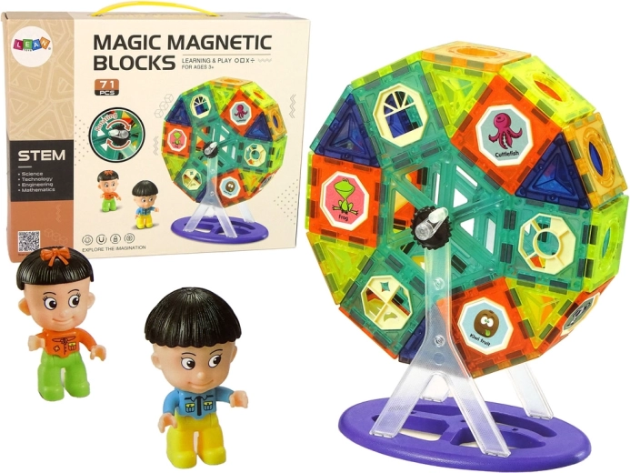 Magnetic 3D Building Set – Ferris Wheel and Carousel, 71 pieces