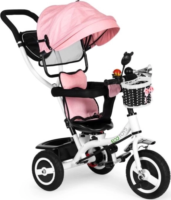 ECOTOYS pööratava varjuga laste kolmerattaline, roosa