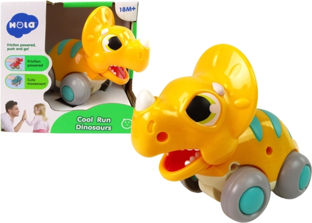 Yellow rolling dinosaur triceratops – plastic toy for children