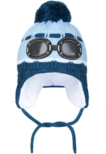 Winter children's beanie New Baby with goggles, grey