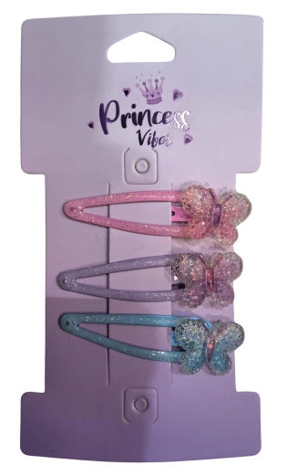 Pink säde sädelevatest juukseklambritest liblikatega (3 tk)