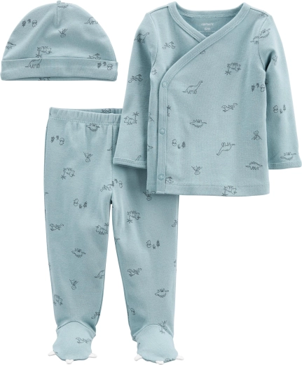 Carter’s 3-osaline beebikomplekt Blue Dino – pikkade varrukatega särk, poolsipukad ja müts