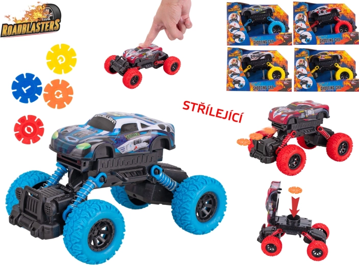 Roadblastersi suurte ratastega auto – metallmudel 17 cm hoorattaveoga ja ketaste tulistamisega