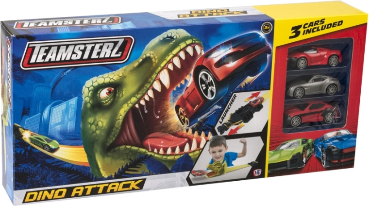 Teamsterz võidusõiduraja komplekt dinosauruse ja 2 autoga