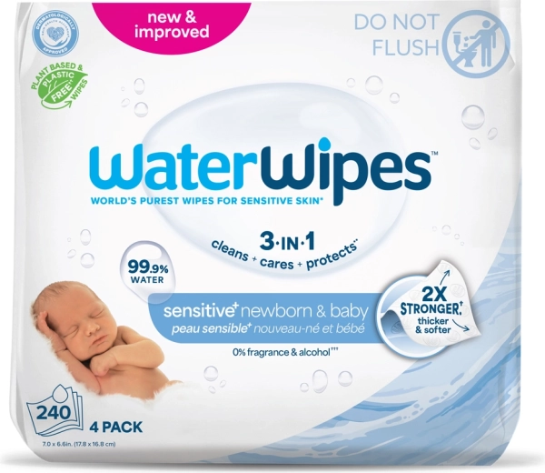 WaterWipes Newborn & Baby 3in1 niisked salvrätikud, 4 × 60 tk (240 tk)
