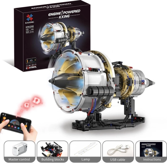 Turbo engine building set with USB power and LED lighting, 564 pieces