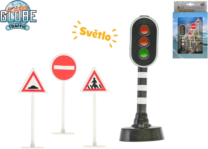 Traffic set with a light-up traffic light and road signs - 1 piece