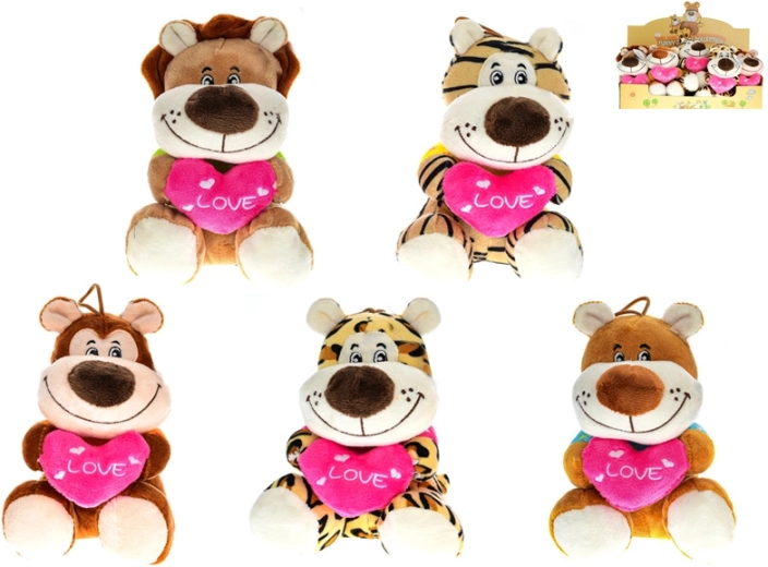 Safari plush animal with Love heart 15 cm