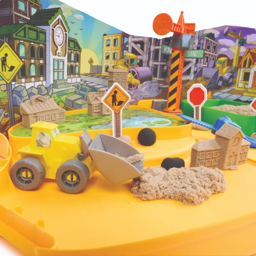 Vehicles and a crane for realistic construction-site play