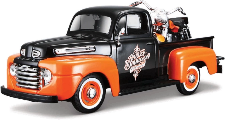 Maisto Harley-Davidson Custom 1948 Ford F-1 pikap koos 1958 FLH Duo Glide’iga 1:24