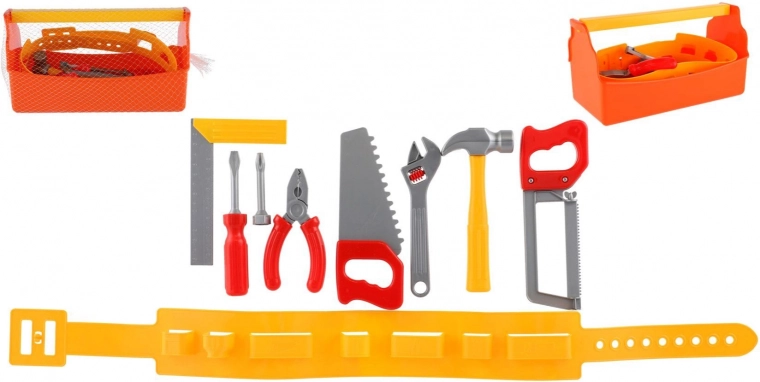 Kids' tool set in a plastic toolbox with belt, 9 pieces