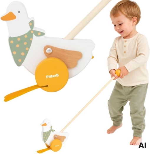 Viga PolarB puidust lükatav hani kepi otsas lastele 12k+