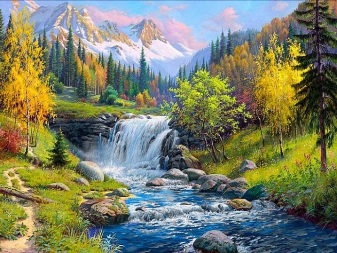 Diamond Painting Mountain Stream 30 × 40 cm