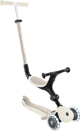 Globber go up active lights ecologic 3v1 tõukeratas eemaldatava istmega, kookos