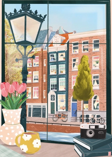Puzzle View of Amsterdam from a Café 500 Pieces