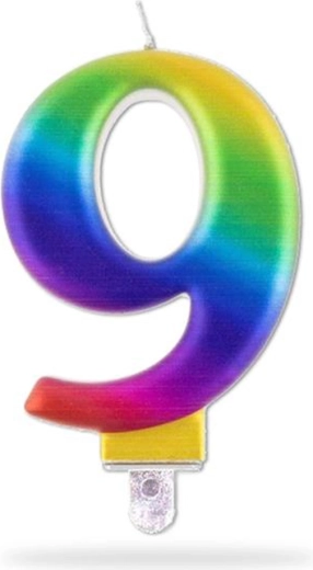 Rainbow Birthday Candle Number 9, 7.5 cm, pick-in