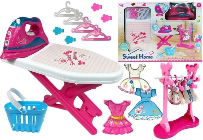 Pink Ironing Set with Board and Hangers