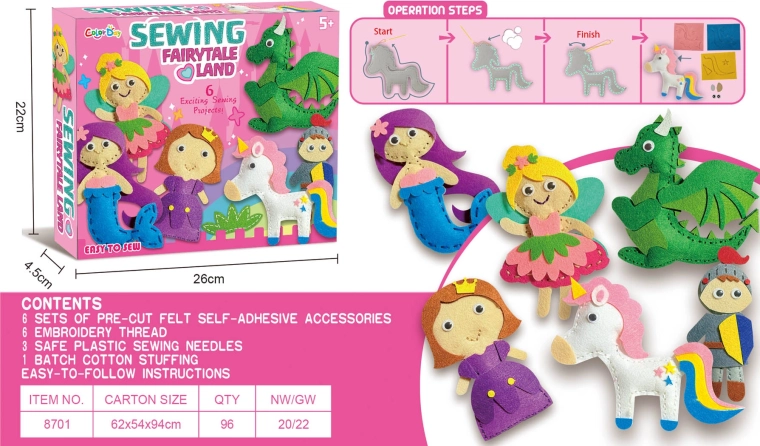Creative kit for embroidering felt princess figurines