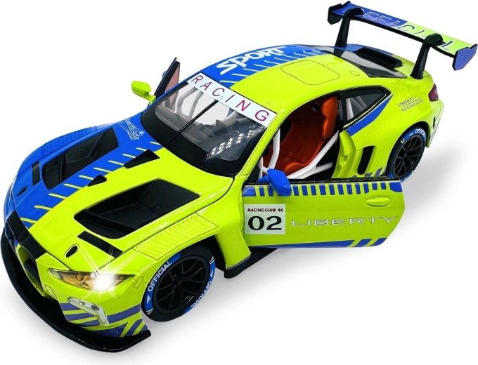 BMW M4 GT3 metallmudel mõõtkavas 1:24 valgus- ja heliefektidega