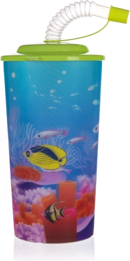 Plastist joogitops kaane ja kõrrega SEA 470 ml