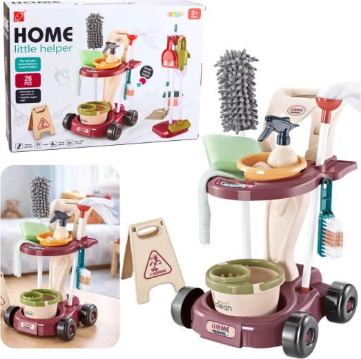Kids’ cleaning cart with mop, bucket, and vacuum – 26 pieces