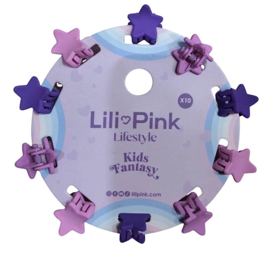 PINK mini juukseklambrite komplekt, tähekujuline lilla ja roosa (10 tk)
