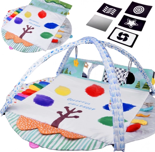 Large interactive round 2-in-1 baby play mat with arches and contrast cards