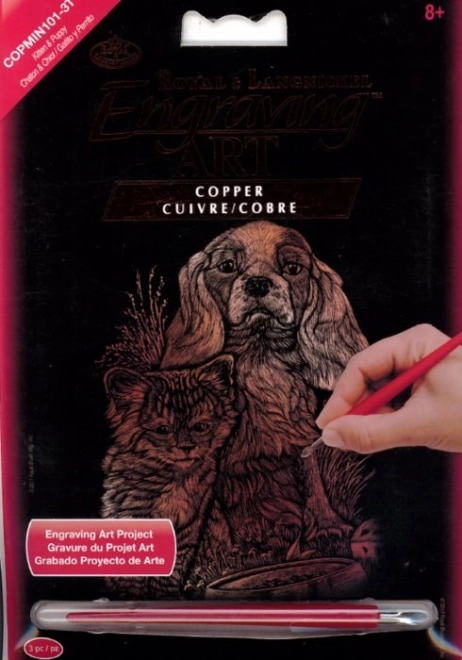 Copper scratch art picture dog and cat