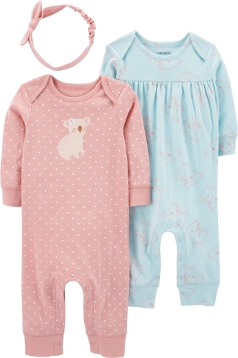 Carter’s girls’ 3-piece set: 2 rompers and headband Pink & Mint, size 56